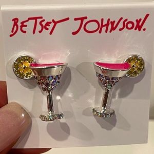 Betsey Johnson Silver  & colored rhinestones Cocktail Earrings
